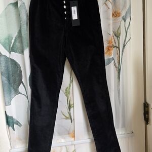 NWT Veronica Beard Black Velour Jeans with Silver Button Detail